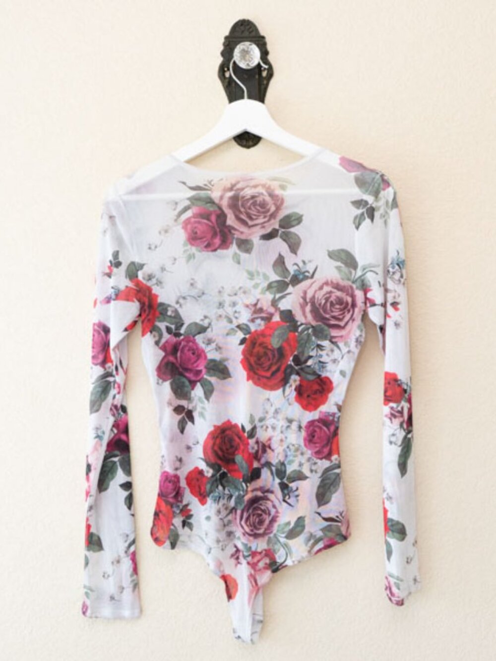 Topia Sheer Floral Mesh Bodysuit M Long Sleeve Layering Top Y2K Fairy Grunge - Picture 8 of 13